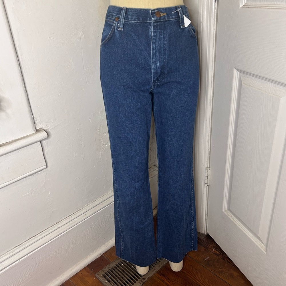 Vintage Wrangler dark wash cowboy cut high water jeans